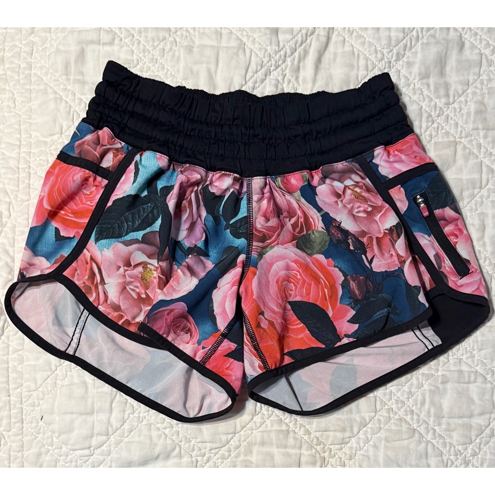 Lululemon Tracker Short V Women 4 Pink Floral Lined Running Athletic Shorts